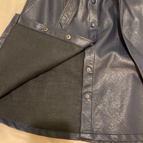 FRNCH Emilou Faux Leather Button Up Belted Skirt. Size M. Navy Blue. High Waist. - Picture 10 of 12
